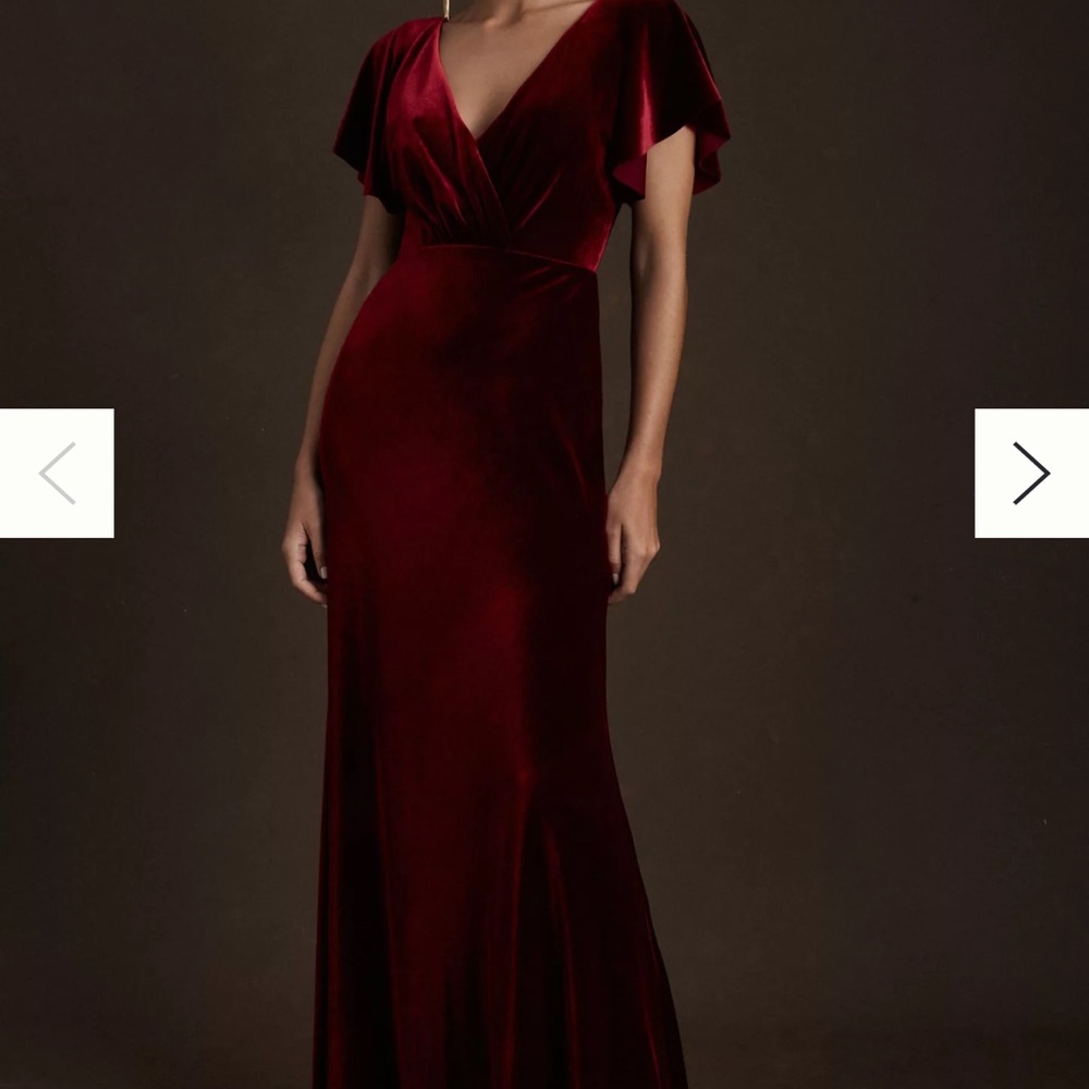 Jenny Yoo Ellis Flutter-Sleeve Open-Back Stretch Velvet Gown